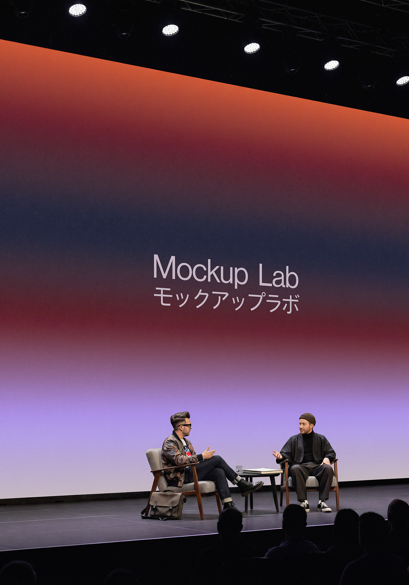 Front view of a sleek digital screen mockup displaying a vibrant user interface.